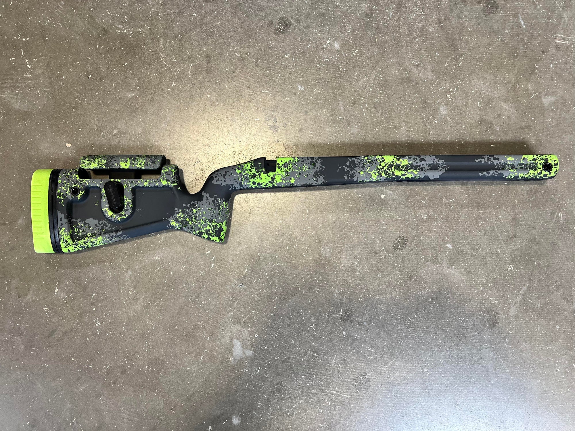 Phoenix 2 - Right Hand Rem 700 or 700 clone long action, M5, Fits any barrel.  Painted Zombie Green Camo w/ Zombie Green G Lite Recoil Pad