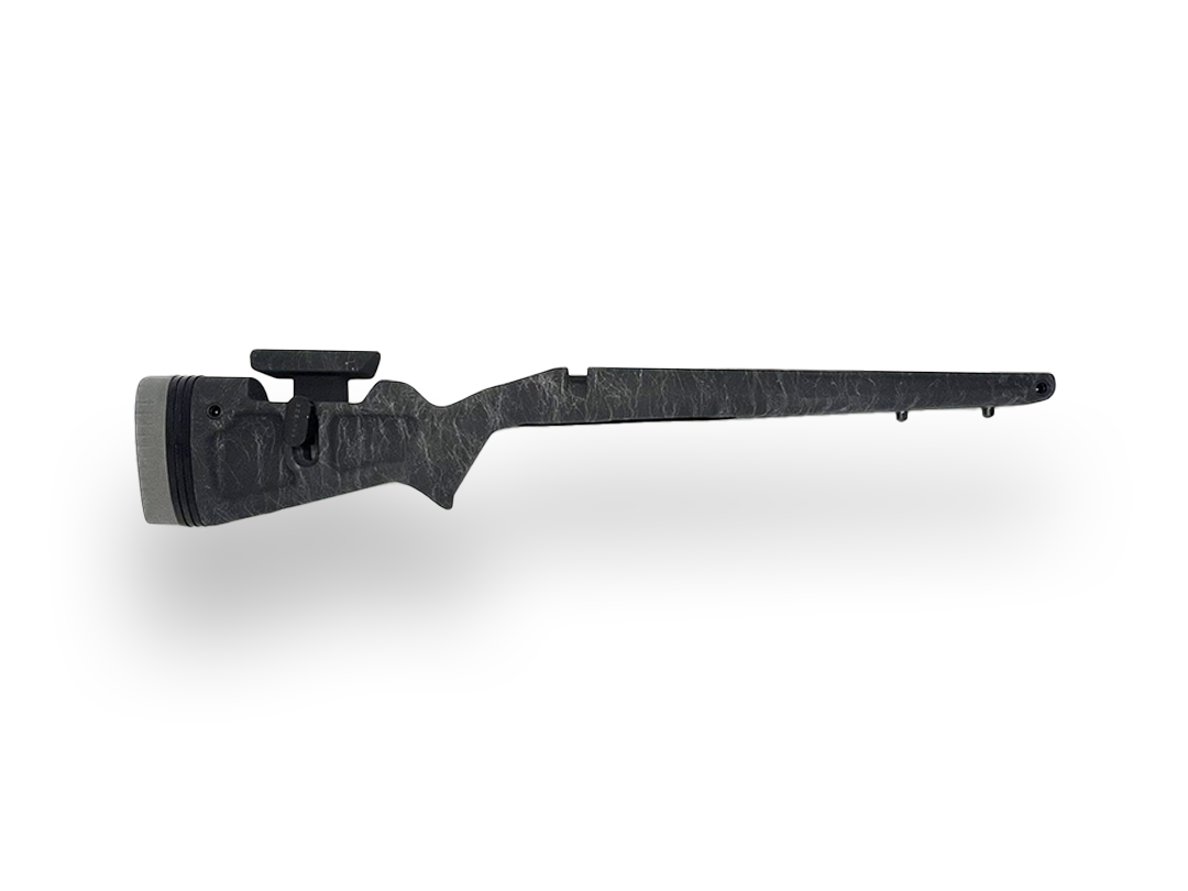 Eagle Pro - Right Hand Rem 700 or 700 clone short action, M5.  Painted Black w/ Gray Web w/ Steel Gray Recoil Pad