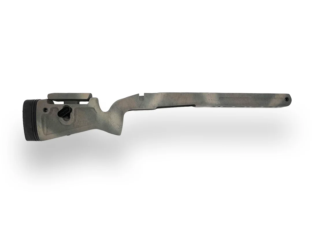 Phoenix 2 - Right Hand Savage 110/111/112/114/116 Short Action, Factory Savage DBM that accepts AICS Mags, Fits any barrel. Painted Woodland Camo